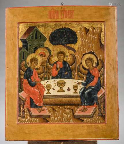 An icon (tempera on panel) 'three angels' (53x44.5cm...