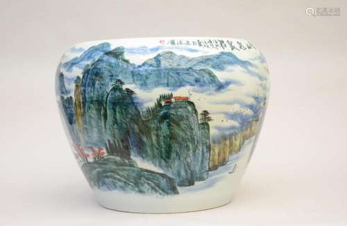 A large planter in Chinese porcelain 'rock landscape'...