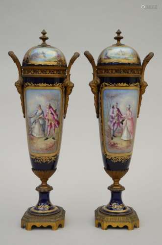 A pair of vases in Sèvres porcelain 'gallant scenes'...