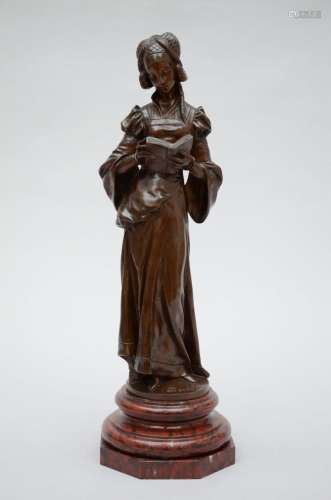 Devéche: bronze sculpture 'lady with book' (h51cm)