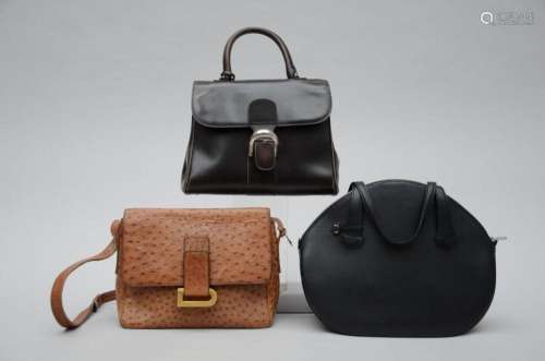 Lot: 3 Delvaux handbags 'brilliant black, ostrich leathe...
