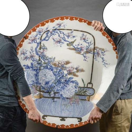 A very large Japanese porcelain plate 'flower basket'...