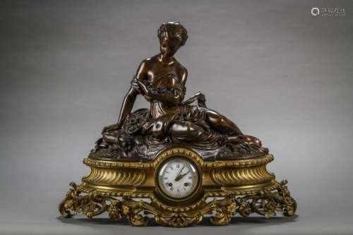 Large mantel clock in bronze 'resting lady', Raingo ...