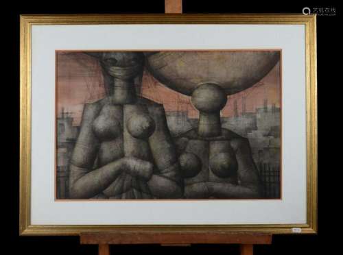 Jef van Tuerenhout 1966: mixed media '2 nudes' (44x6...