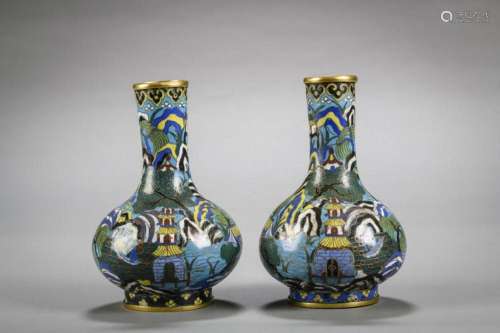 Two Chinese vases in cloisonné 'landscapes', 18th - ...