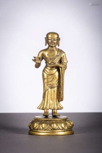 Gilt bronze sculpture 'arhat', China or Tibet 18th c...