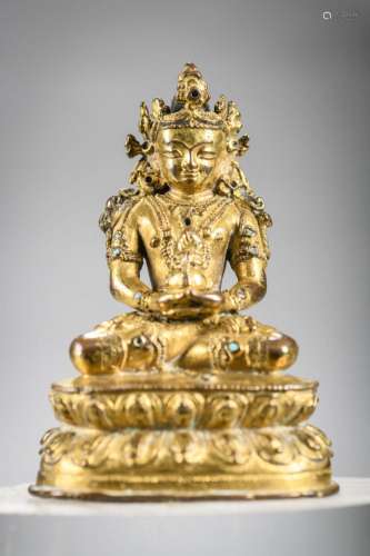 A gilt Nepalese sculpture 'Amitayus', 14th - 15th ce...