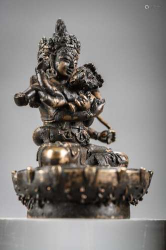 Chinese sculpture in gilt bronze 'Guhyasamaja', Ming...