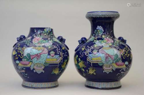 A pair of large Chinese porcelain powder blue vases with fam...