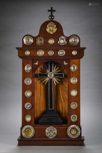 Exceptional mahogany chapel with 24 kiss relics and cross wi...