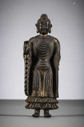 Rare Chinese statue in lacquered wood 'Maitreya', Qi...