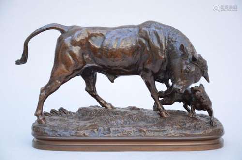 Charles Valton: bronze sculpture 'bull with dog' (25...