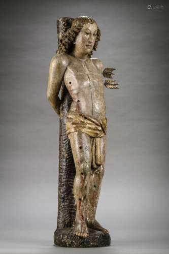 A polychrome wooden statue 'Saint Sebastian', 16th -...