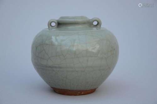 Chinese celadon vase with floral relief decor (H10cm)