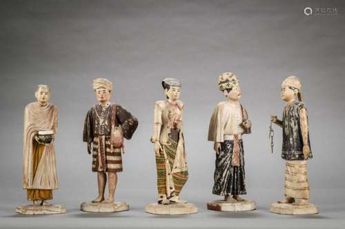 Collection of figures in papier mache and wood, Southeast As...