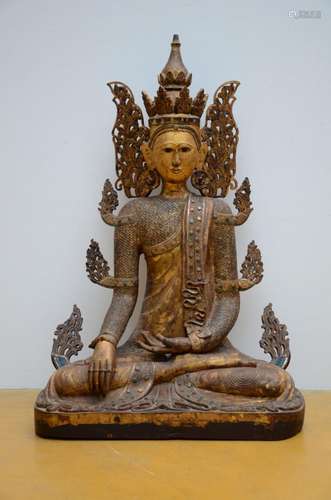 A large Burmese Buddha in wood with inlaywork, 20th century ...