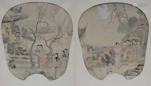 Chinese fan paintings 'travelers and elegant ladies'...