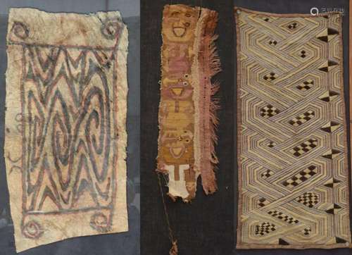 Lot 3 textile fragments: pre Columbian, ethnic drawing, Afri...