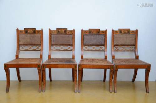 Four painted Biedermeier chairs in satinwood, 19th century (...