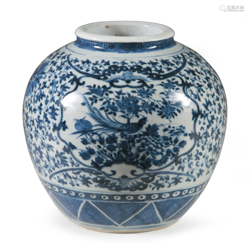 Chinese Blue & White Ovoid Porcelain Jar, 19th Century