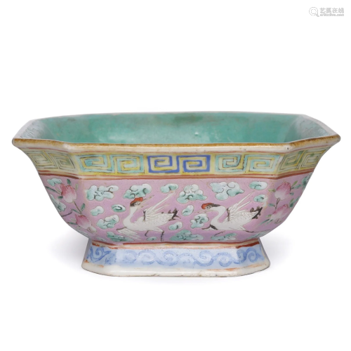 Famille Rose 'Crane' Porcelain Bowl With Mark