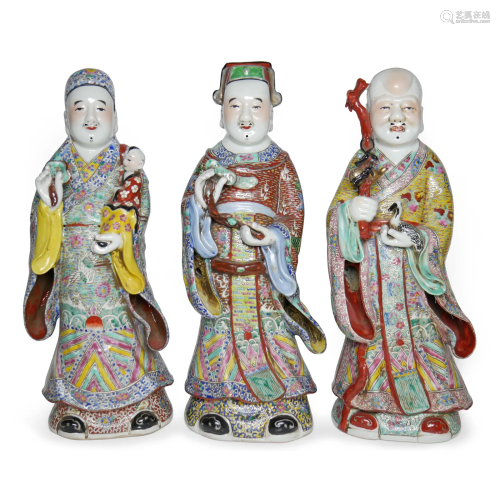 Large Famille Rose Figures Of 'Fu, Lu & Shou' ...
