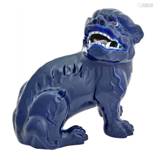 Chinese Blue Glazed Porcelain Fu Lion, Qing Dyn.