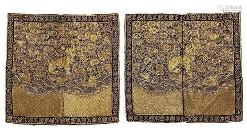 Pair Of Couched Gold Thread Military Silk Badges, Tongzhi Pe...