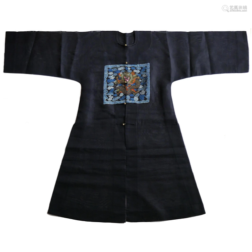 Blue-Ground Silk Robe with Dragon Insignia