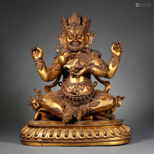 A Tibetan Gilt Bronze Figure Of Mahakala