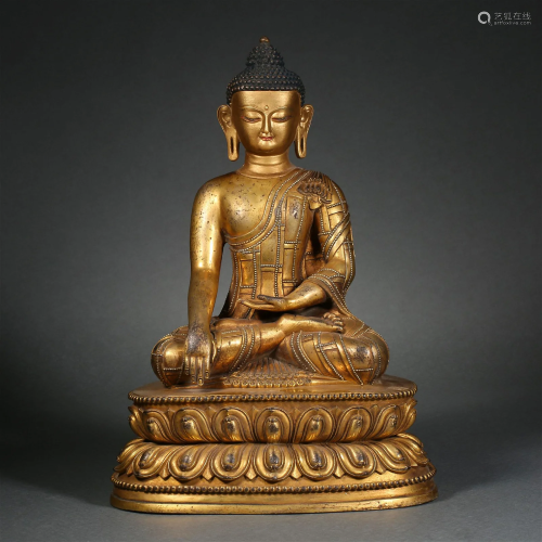 A Tibetan Gilt Bronze Figure Of Shakyamuni