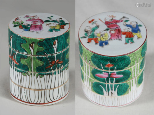 19th C. Two Tiered "Cabbage" Porcelain Containers
