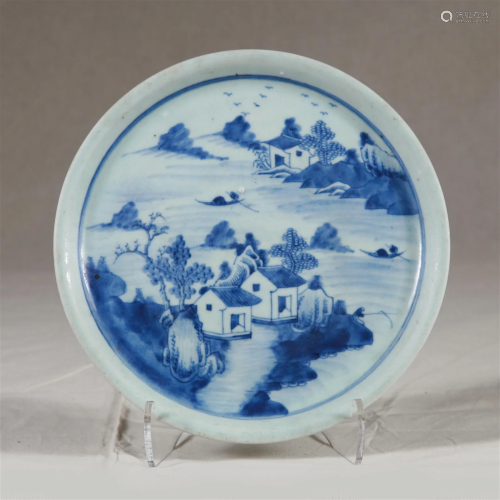 19th C. Blue & White Canton Narcissus Dish, Marked