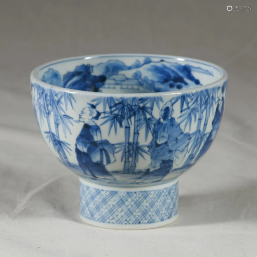 Antique Blue & White Porcelain Stemmed Bowl/Cup