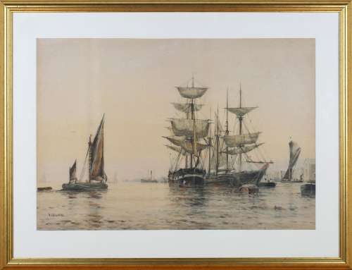 Frederick James Aldridge - Sailing Vessels in a Harbour