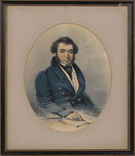 British School - Oval Half Length Portrait of a Gentleman we...