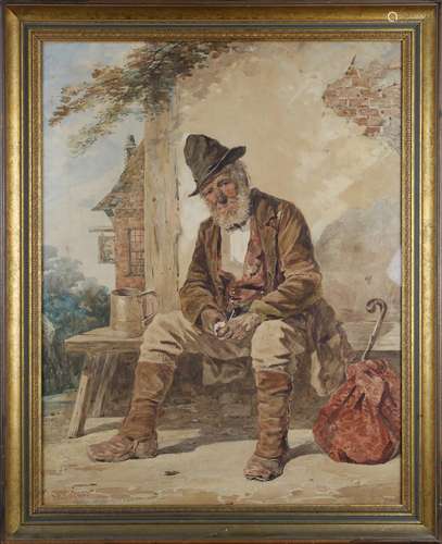 Joseph H. Barnes - A Gentleman Seated on a Bench outside a T...