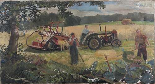 Circle of Rowland Suddaby - Haymaking Scene with Tractor and...