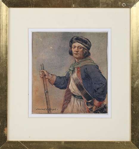 Conrad Heighton Leigh - Portrait of a Soldier with a Rifle a...