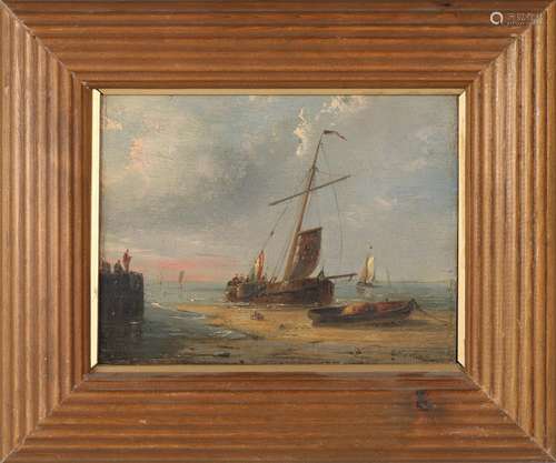 G. Koekkoek - Maritime Scene with Beached Sailing Vessels