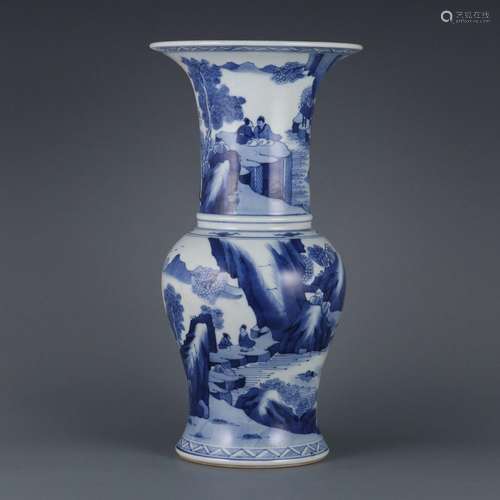 Blue and white figure flower goblet