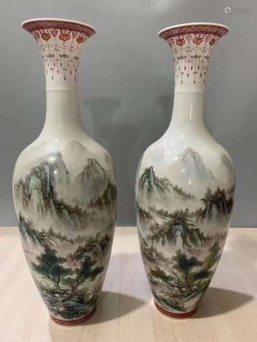 Wang Xiaoting - Pair Of Porcelain Bottles, China