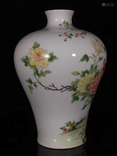 Enamel vase with flowers and birds