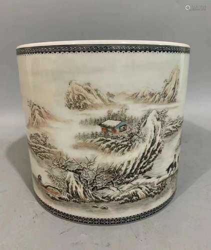 He Xueren - "Landscape Of Snow" Brush Pot, China