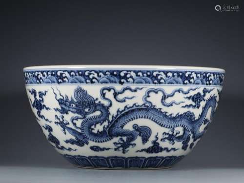 Blue and white dragon bowl