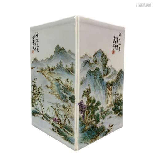 Wangye Pavilion landscape figures square pen holder