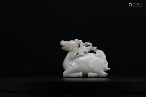 A WHITE JADE 'DEER AND LINGZHI' GROUP, Ming Dynast...