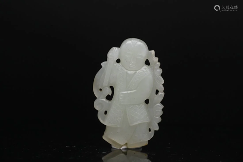 A WHITE JADE CARVING OF BOY AND LOTUS, Song or Ming Dynasty ...