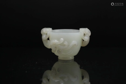 A WHITE JADE CUP WITH DRAGON HANDLES, Qing Dynasty (Lyon &am...