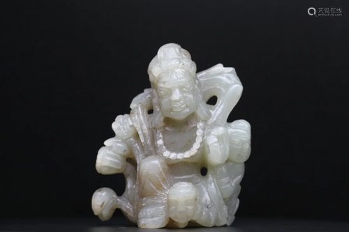 A PALE CELADON CARVING OF A DHARMAPALA, Ming Dynasty or late...